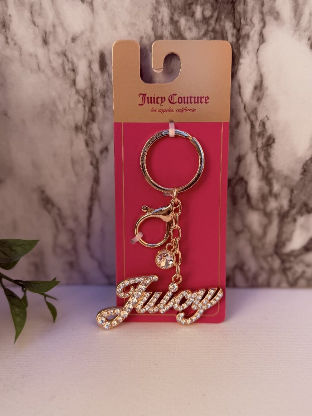 Juicy Couture Rhinestone Logo Keychain Gold Tone Juicy Script Charm